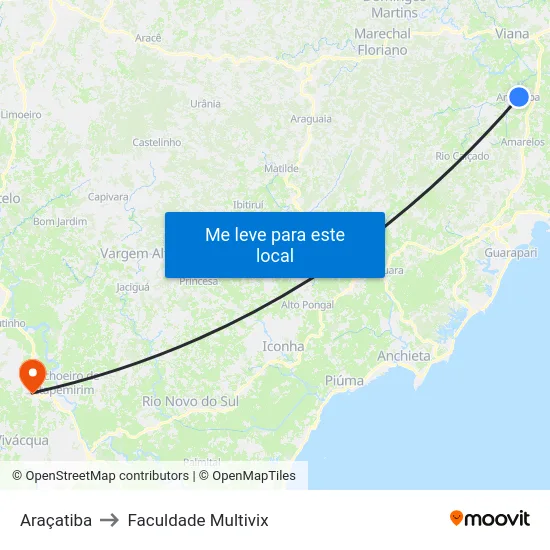 Araçatiba to Faculdade Multivix map
