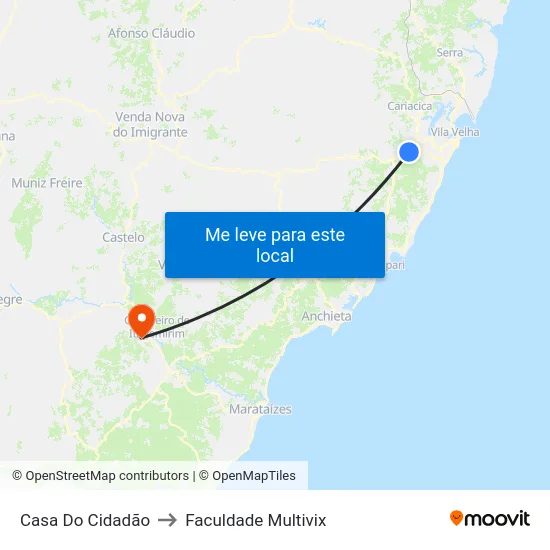 Casa Do Cidadão to Faculdade Multivix map