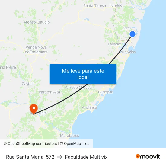 Rua Santa Maria, 572 to Faculdade Multivix map