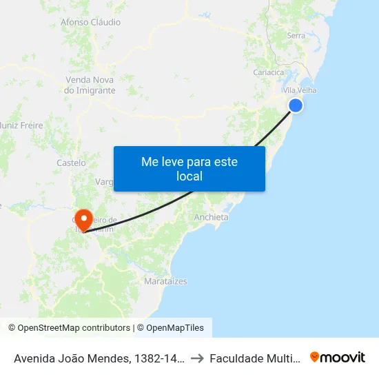 Avenida João Mendes, 1382-1444 to Faculdade Multivix map