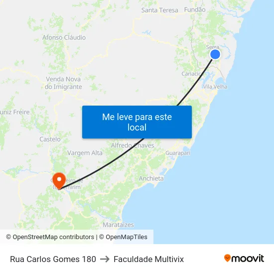 Rua Carlos Gomes 180 to Faculdade Multivix map