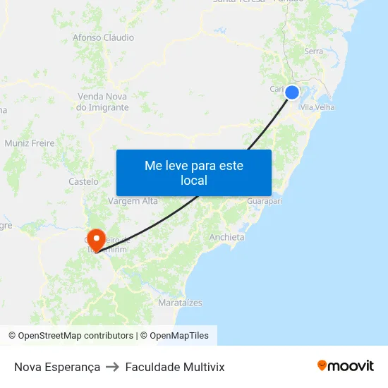 Nova Esperança to Faculdade Multivix map