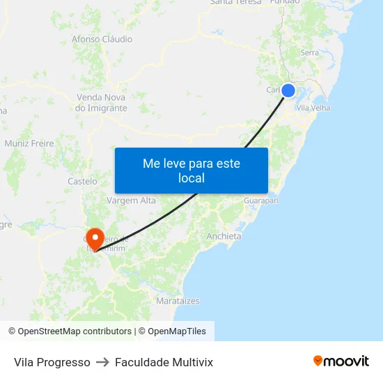 Vila Progresso to Faculdade Multivix map