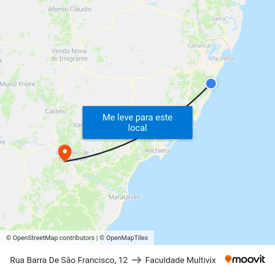 Rua Barra De São Francisco, 12 to Faculdade Multivix map
