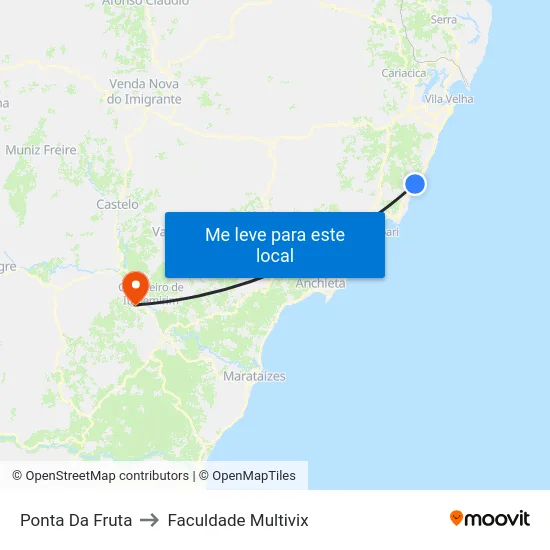 Ponta Da Fruta to Faculdade Multivix map