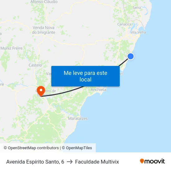 Avenida Espírito Santo, 6 to Faculdade Multivix map