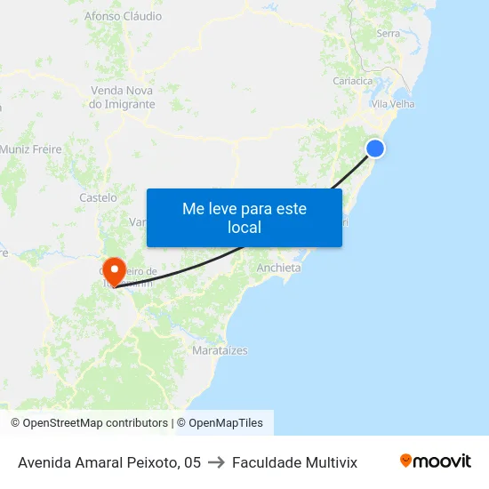 Avenida Amaral Peixoto, 05 to Faculdade Multivix map