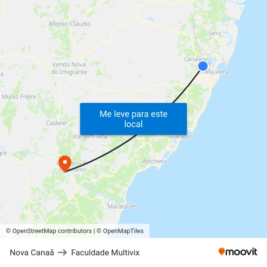 Nova Canaã to Faculdade Multivix map