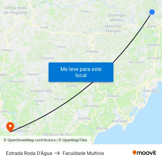 Estrada Roda D'Água to Faculdade Multivix map