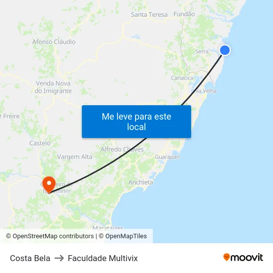 Costa Bela to Faculdade Multivix map