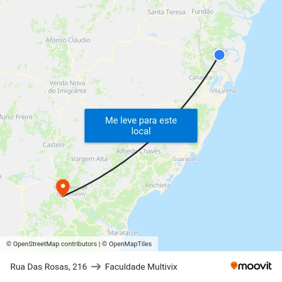 Rua Das Rosas, 216 to Faculdade Multivix map