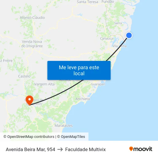 Avenida Beira Mar, 954 to Faculdade Multivix map