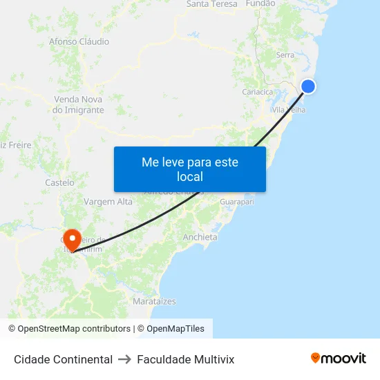 Cidade Continental to Faculdade Multivix map
