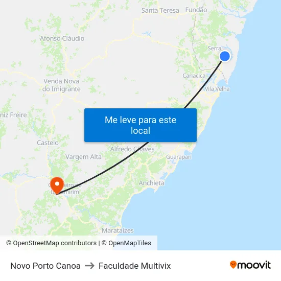 Novo Porto Canoa to Faculdade Multivix map
