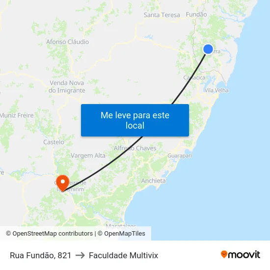 Rua Fundão, 821 to Faculdade Multivix map