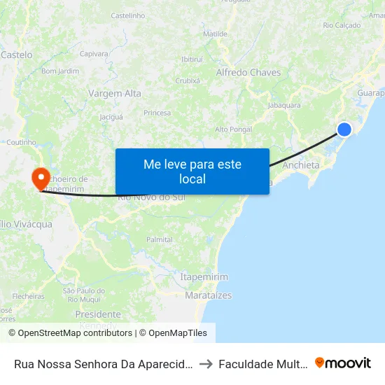 Rua Nossa Senhora Da Aparecida, 37 to Faculdade Multivix map