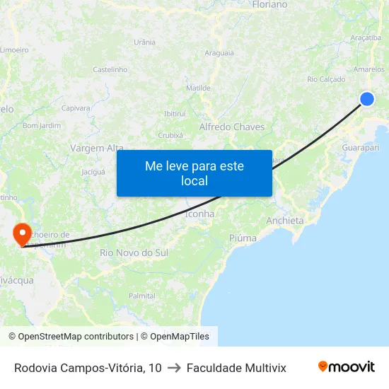 Rodovia Campos-Vitória, 10 to Faculdade Multivix map