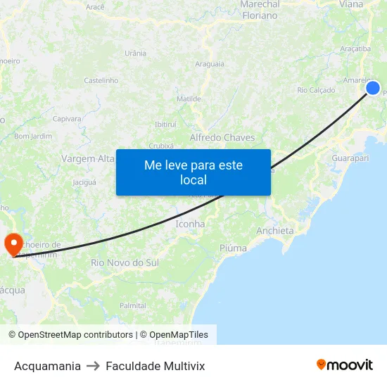Acquamania to Faculdade Multivix map