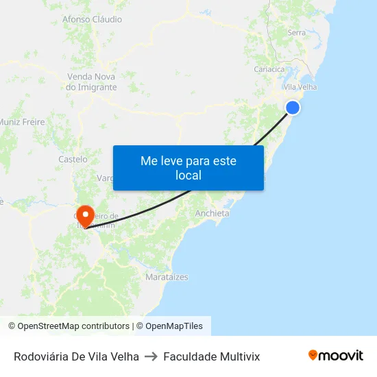 Rodoviária De Vila Velha to Faculdade Multivix map