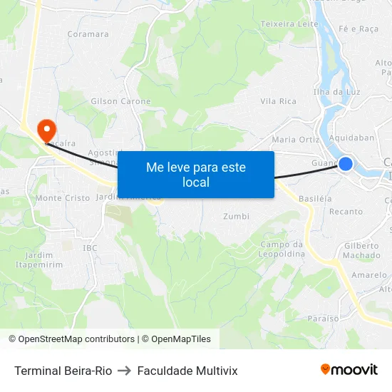 Terminal Beira-Rio to Faculdade Multivix map