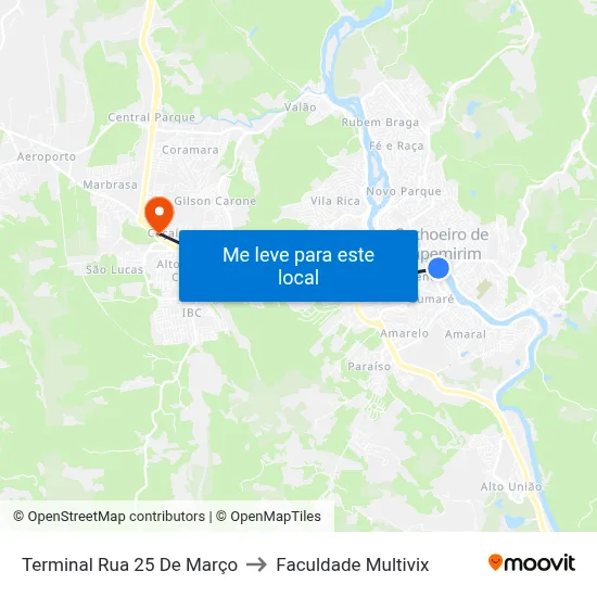 Terminal Rua 25 De Março to Faculdade Multivix map