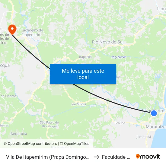 Vila De Itapemirim (Praça Domingos José Martins) to Faculdade Multivix map