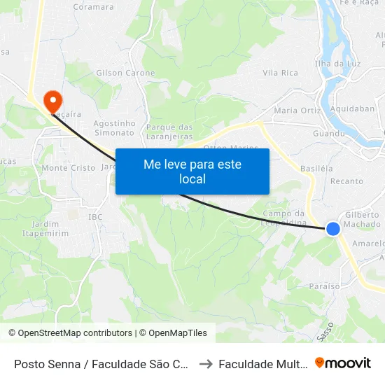 Posto Senna / Faculdade São Camilo to Faculdade Multivix map