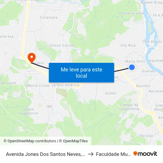 Avenida Jones Dos Santos Neves, 507-551 to Faculdade Multivix map