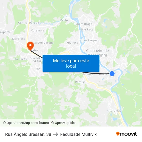 Rua Ângelo Bressan, 38 to Faculdade Multivix map