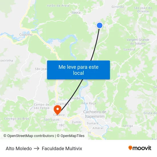 Alto Moledo to Faculdade Multivix map