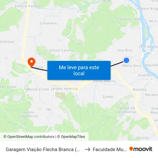 Garagem Viação Flecha Branca (Vila Rica) to Faculdade Multivix map