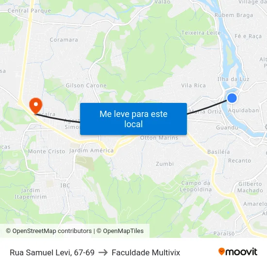 Rua Samuel Levi, 67-69 to Faculdade Multivix map