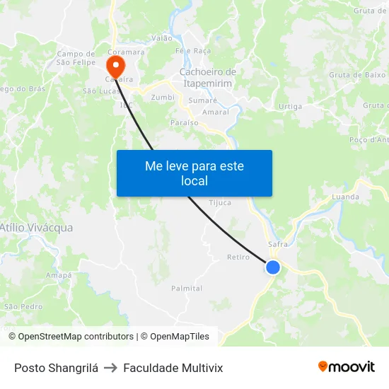 Posto Shangrilá to Faculdade Multivix map