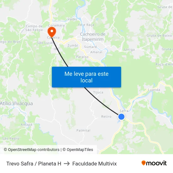 Trevo Safra / Planeta H to Faculdade Multivix map