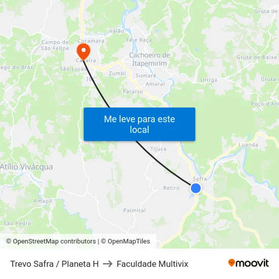 Trevo Safra / Planeta H to Faculdade Multivix map