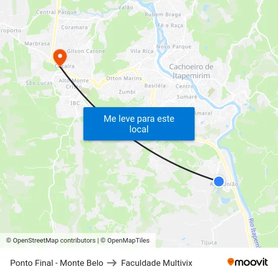 Ponto Final - Monte Belo to Faculdade Multivix map