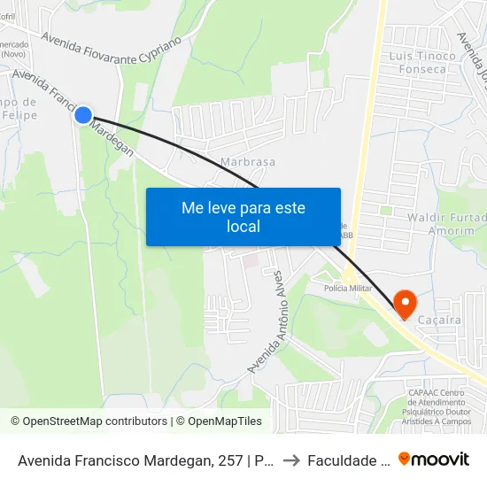 Avenida Francisco Mardegan, 257 | Parque De Exposições to Faculdade Multivix map