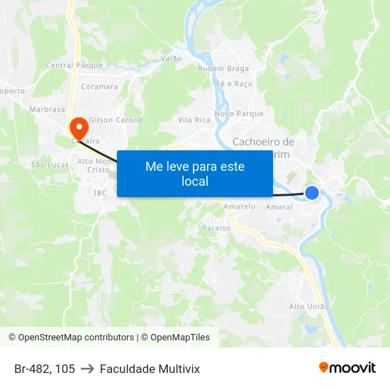 Br-482, 105 to Faculdade Multivix map