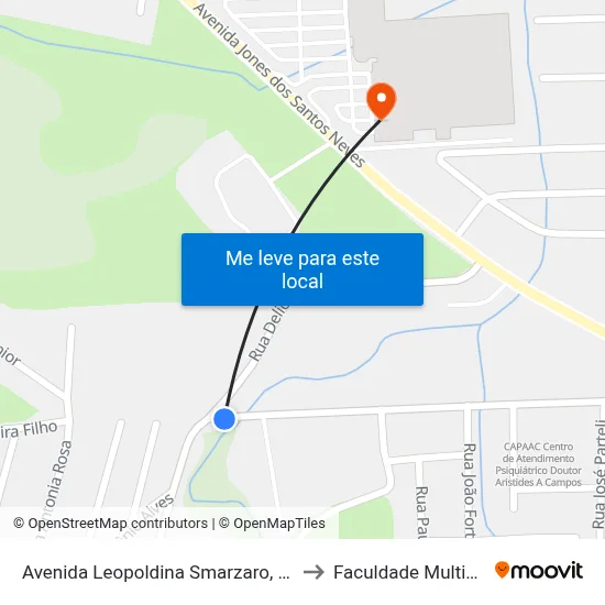 Avenida Leopoldina Smarzaro, 85 to Faculdade Multivix map