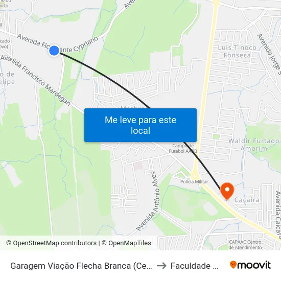 Garagem Viação Flecha Branca (Central Parque) to Faculdade Multivix map