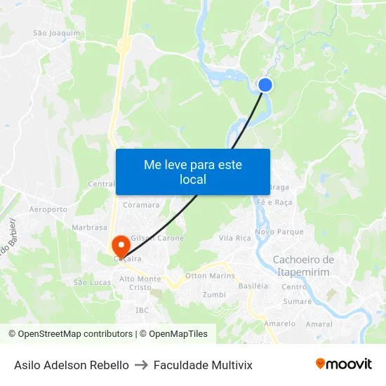 Asilo Adelson Rebello to Faculdade Multivix map