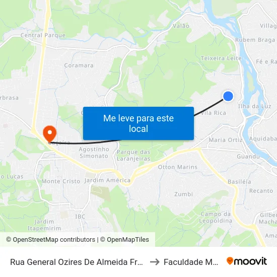 Rua General Ozires De Almeida Freitas, 112 to Faculdade Multivix map