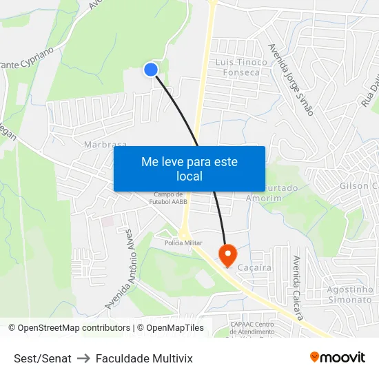 Sest/Senat to Faculdade Multivix map