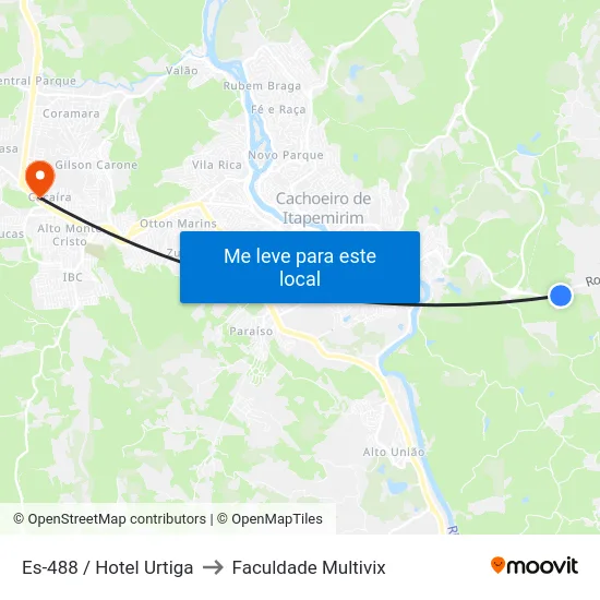 Es-488 / Hotel Urtiga to Faculdade Multivix map