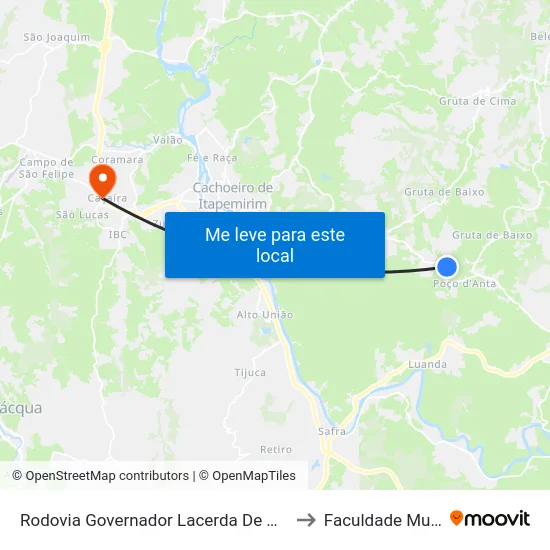 Rodovia Governador Lacerda De Aguiar, 10 to Faculdade Multivix map