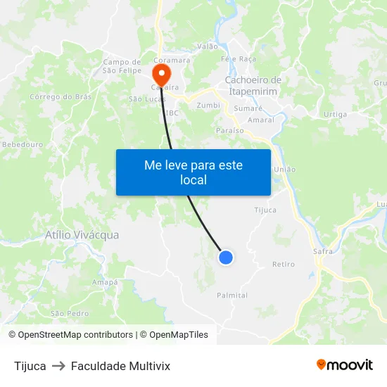 Tijuca to Faculdade Multivix map