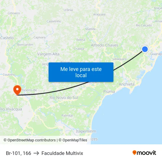 Br-101, 166 to Faculdade Multivix map