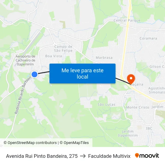 Avenida Rui Pinto Bandeira, 275 to Faculdade Multivix map