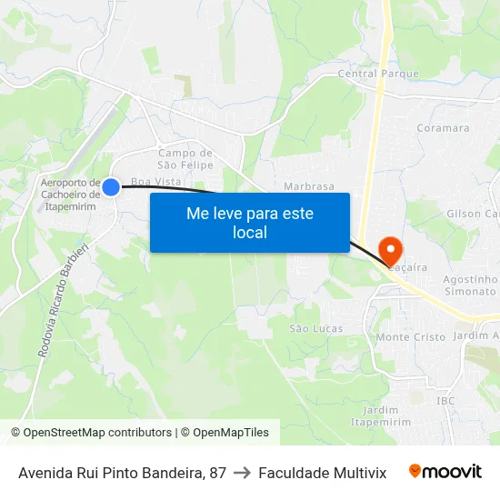 Avenida Rui Pinto Bandeira, 87 to Faculdade Multivix map