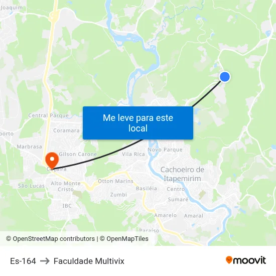 Es-164 to Faculdade Multivix map